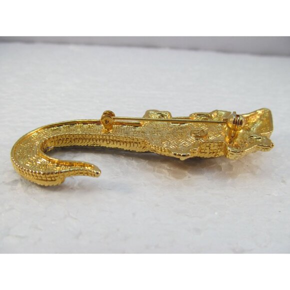 Gold Toned Alligator Brooch with Green Enamel Detailing - Picture 7 of 11